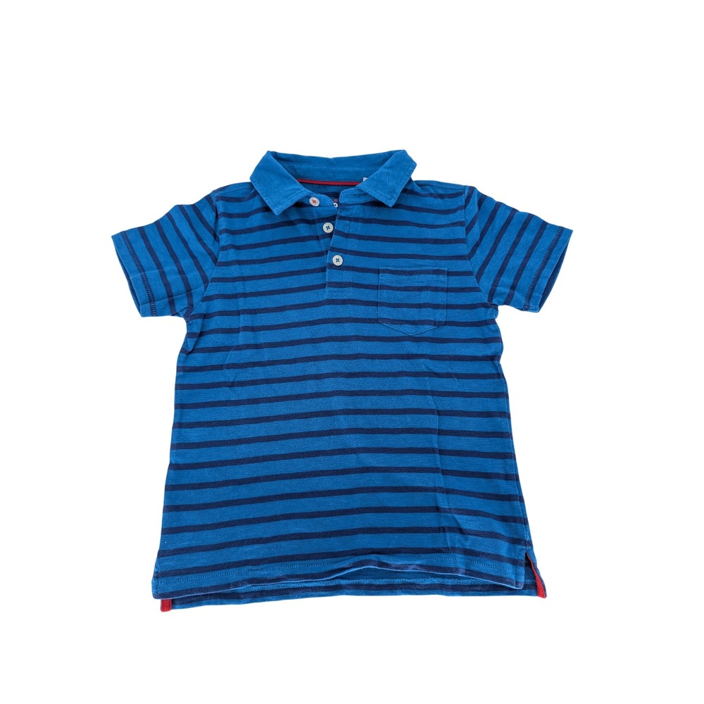 Mini Boden Polo Shirt Kids 6-7Y Blue Navy Striped Short Sleeve Cotton Pocket
